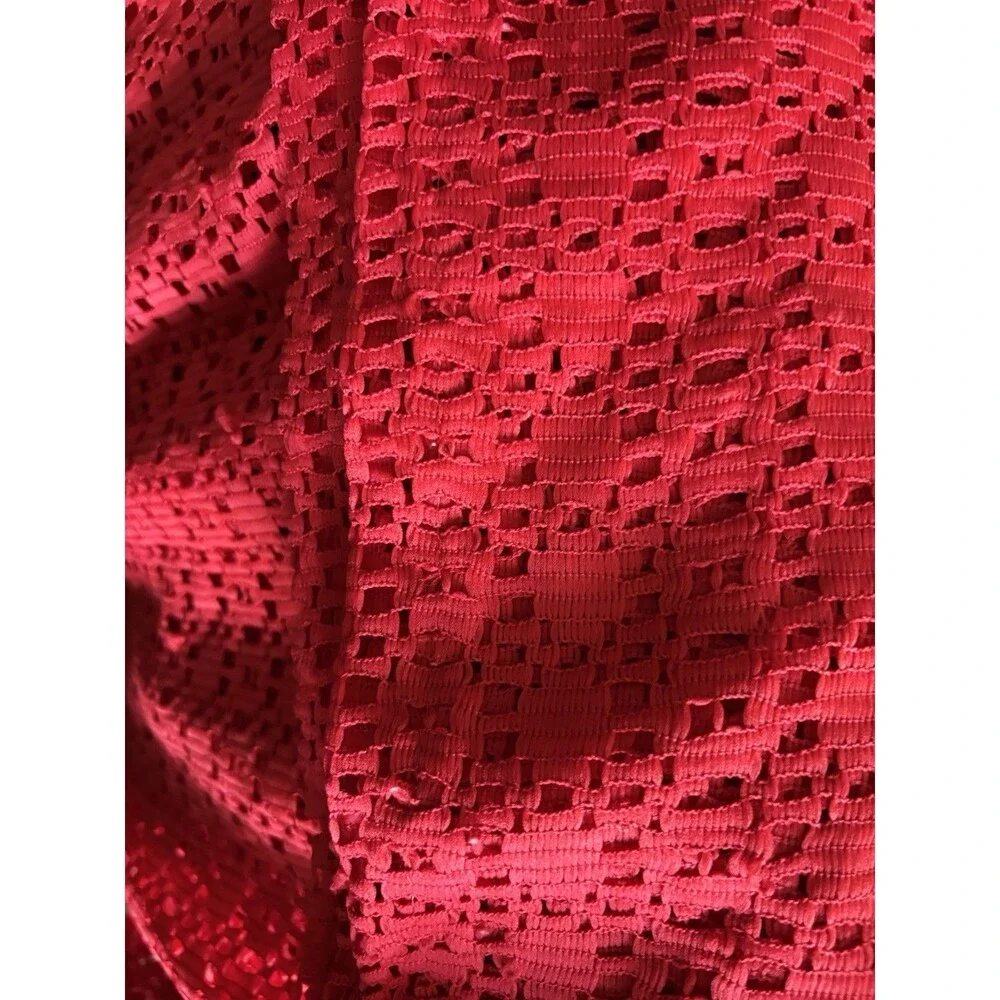 VTG Red Casement Fabric Curtain Drape 1 Panel Solid Red Lace 54” X 72” Bold